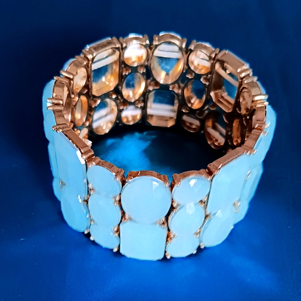Beaded statement clear blue bracelet